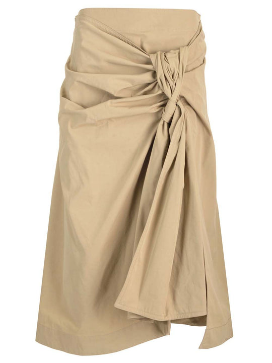 Compact Cotton Midi Skirt Skirts Beige