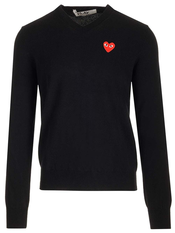 Comme Des Garcons Play Crew Neck Wool Sweater Knitwear - Black | f3072b46001de85707dd4dd80a81a4064fd992a2