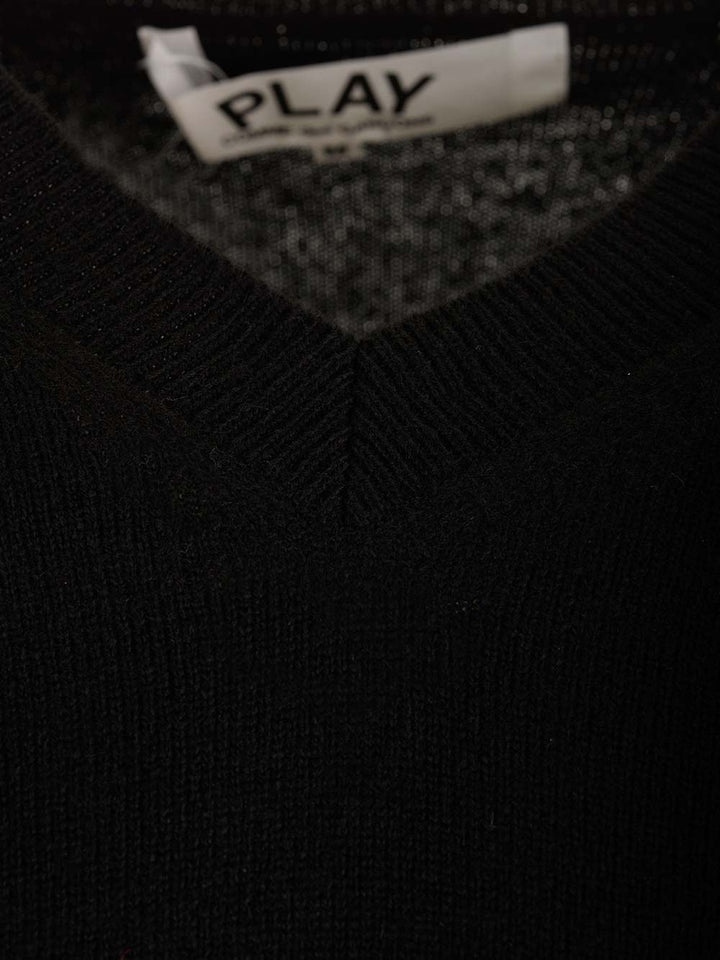 Comme Des Garcons Play V-Neck Wool Sweater Knitwear - Black | 3551bf62cc4f0f235a8017ddce6a27893ae9b42d