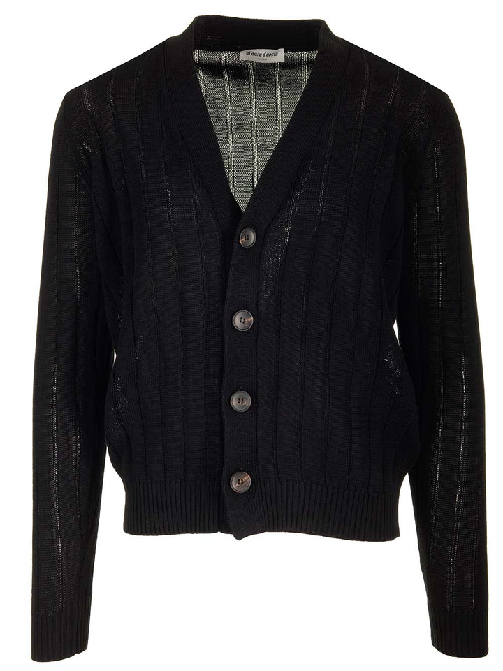 Al Duca D'Aosta Black Cotton Cardigan Knitwear - Black | 972f9e0e6d02b0050081c3103b02e2ffcb3068a5