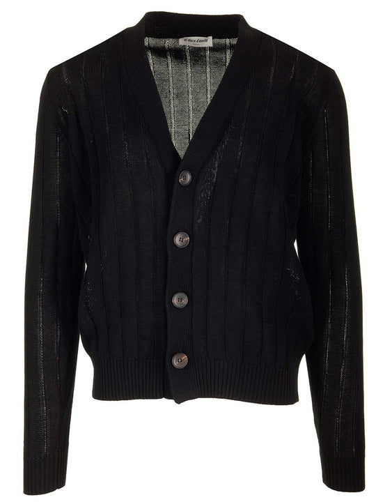 Black Cotton Cardigan Knitwear Black
