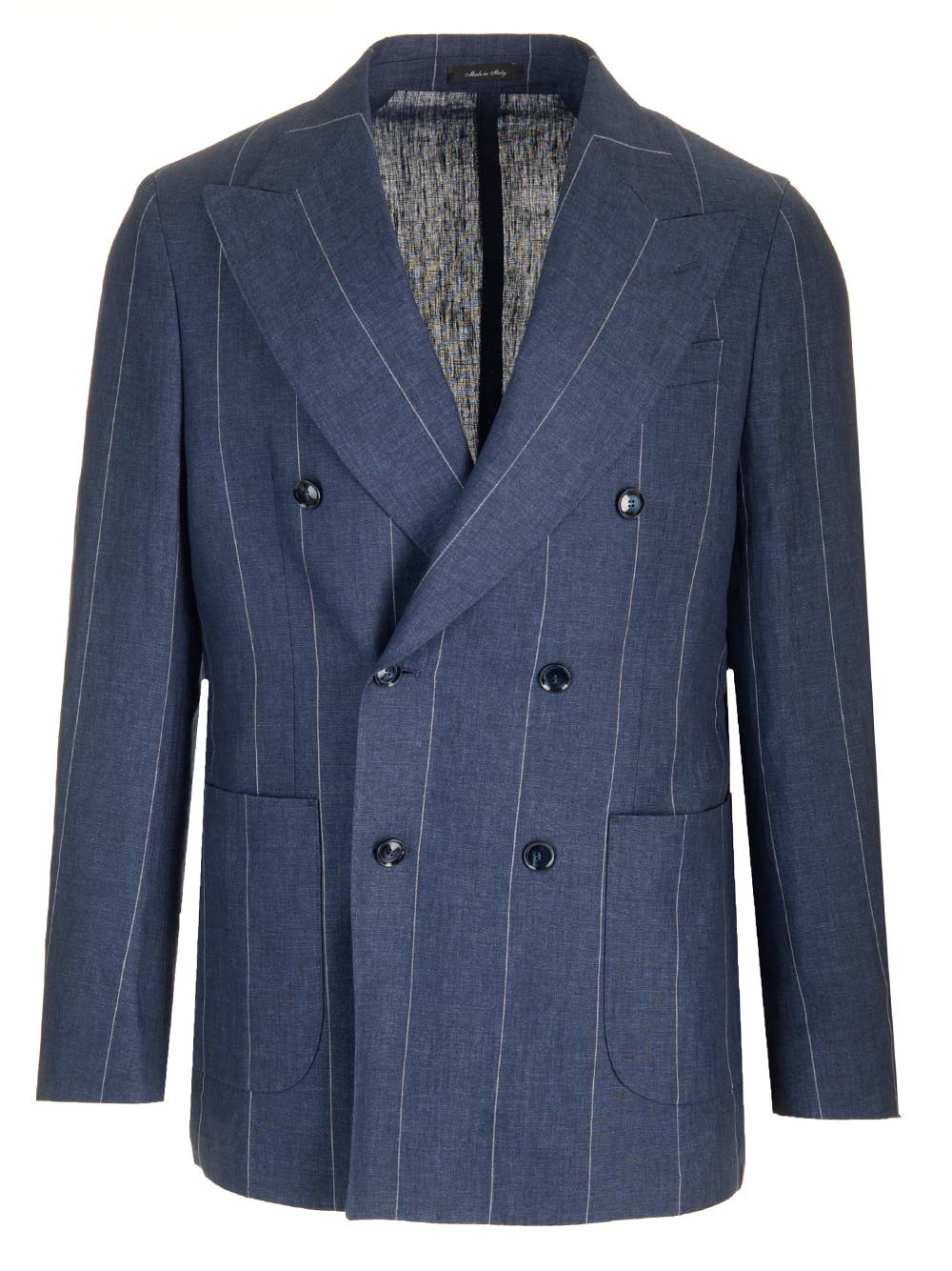 Beige Pinstriped Deconstructed Jacket Jackets Blue