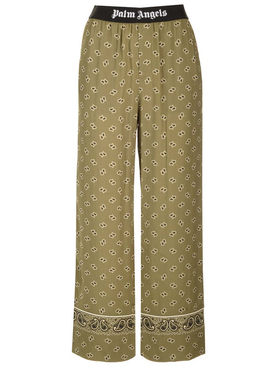 Straight Paisley Print Pants Trousers Green