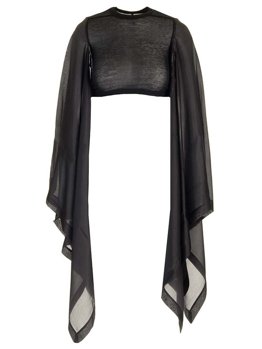 Black Cotton And Silk Crop Top Tops Black