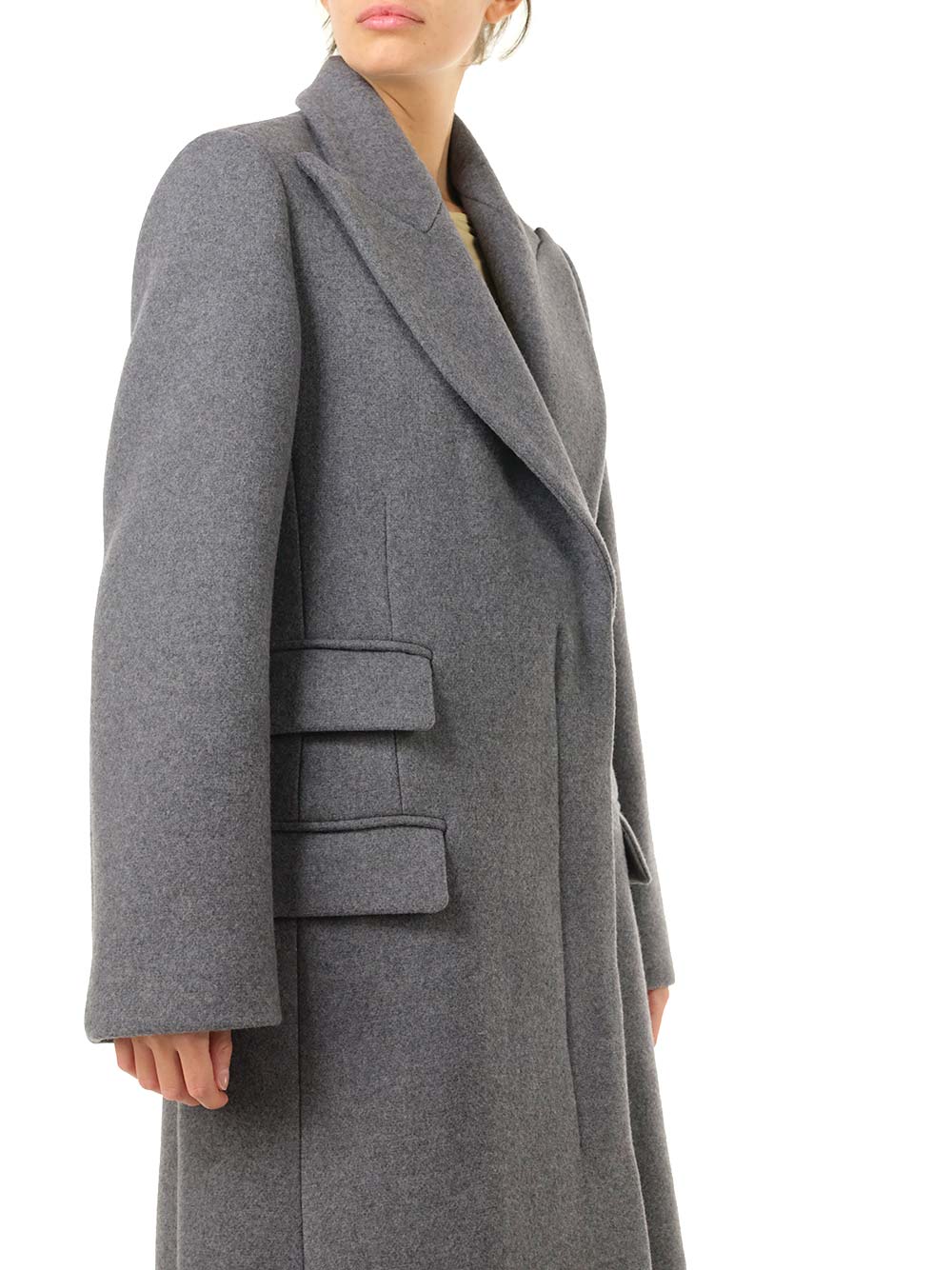 Loewe Wool And Cashmere Long Coat Coats - Grey | 2527b626876bae9929bef7a98d3f879952af26b7