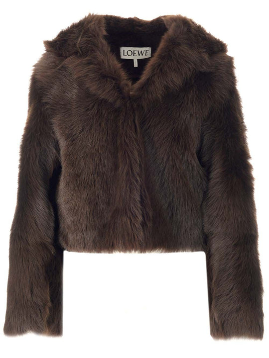 Shearling Hooded Jacket Coats Brown