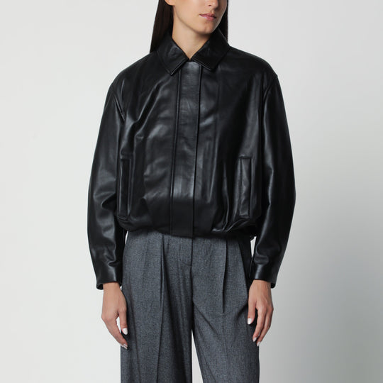 Black Melis Leather Bomber Jacket