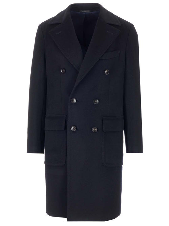 Navy Blue Double-Breasted Coat Coats Blue