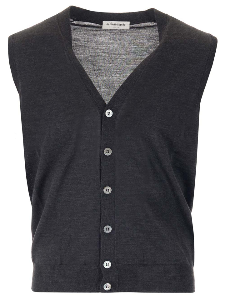 Al Duca D'Aosta Anthracite Wool Vest Knitwear - Grey | 6130d383d5ef378d37e729c92194bfd5aa339c03