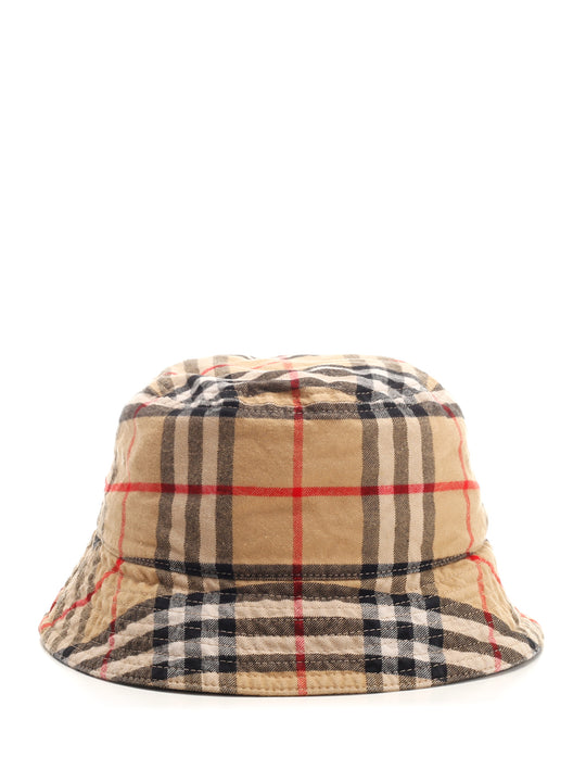 Check Cotton Bucket Hat Hats Beige