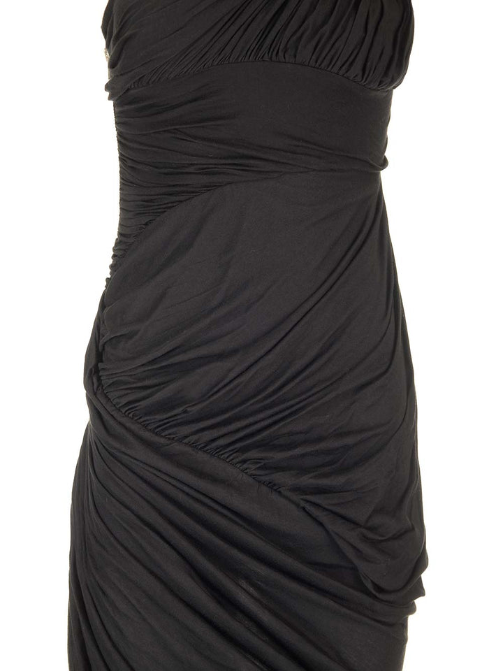 Rick Owens Draped Jersey Midi Dress Dresses - Black | 23d14caff43c7e49ad3a1337f80135211a6c3e0e