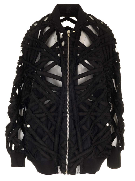 Cropped Jacket In Denim And Tulle Jackets Black