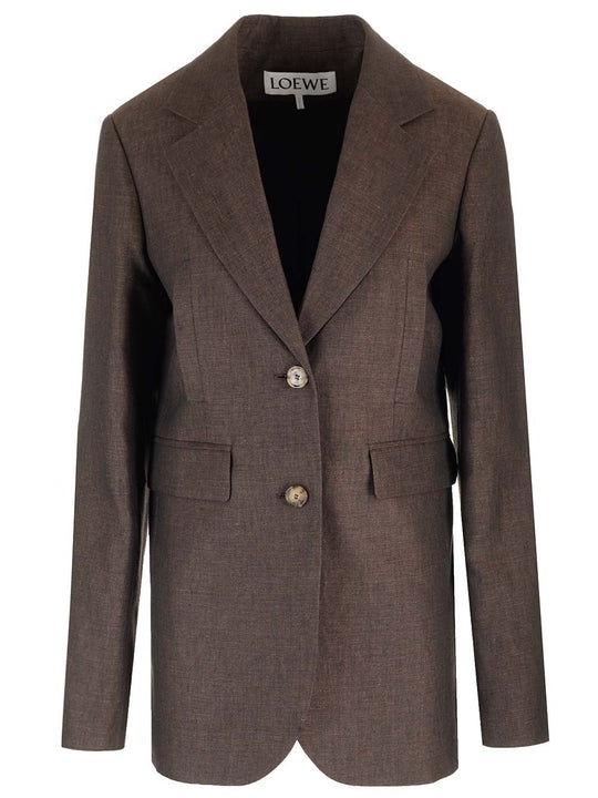 Linen Single-Breasted Tailored Jacket Jackets Brown