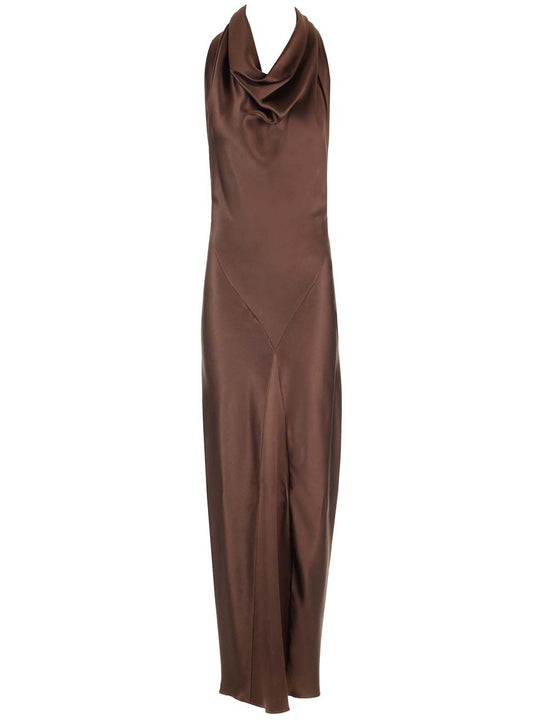 Long Scarf Dress In Silk Satin Dresses Brown