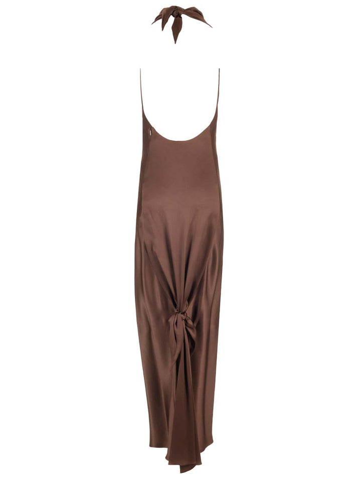 Loewe Long Scarf Dress In Silk Satin Dresses - Brown | 89b76ecba21ecec95037a310a1f6ff7b27d70542