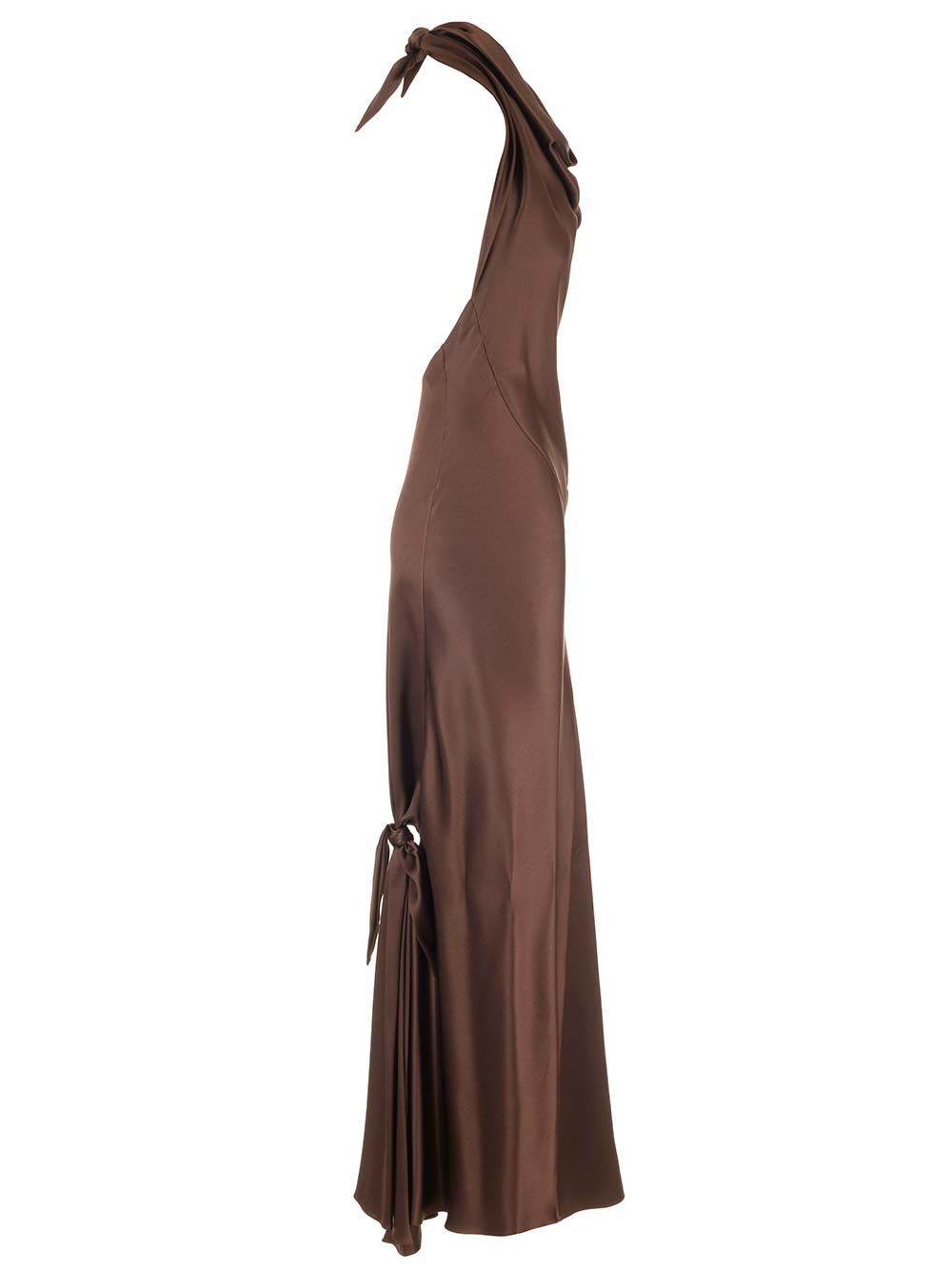 Loewe Long Scarf Dress In Silk Satin Dresses - Brown | 5145ed2a2af70d44eb2d854fe9c3177e0e8bb230