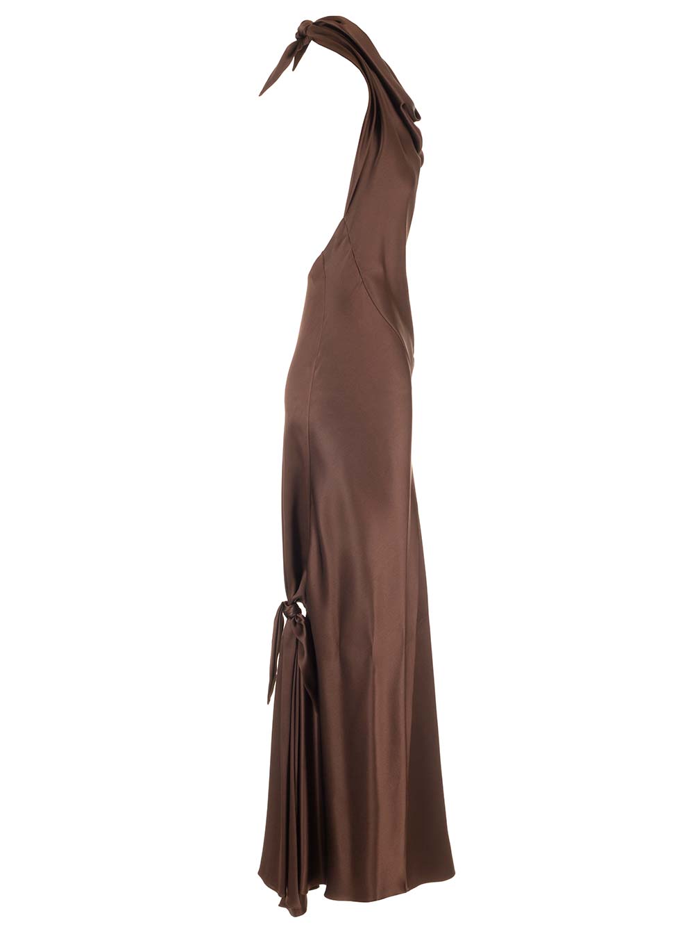 Loewe Long Scarf Dress In Silk Satin Dresses - Brown | db369d809ac696474c81a210f4c71eb930e48b13