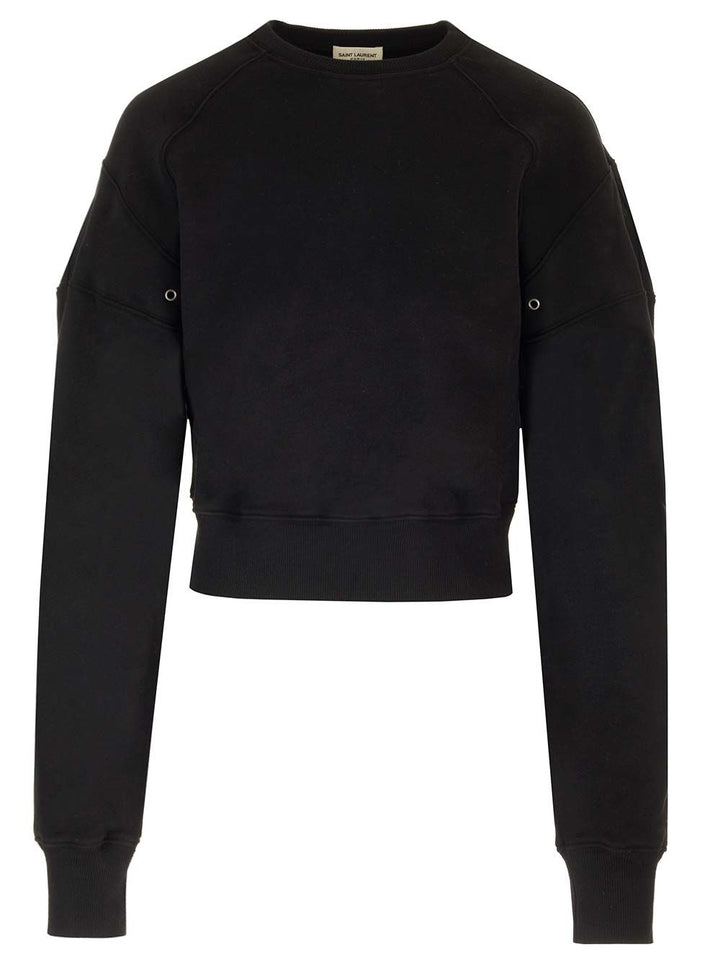 Saint Laurent Cropped Sweatshirt Knitwear - Black | 6d7540aa7509107a9b400d4920699a447dc97d57