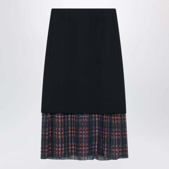 Navy Blue Midi Skirt With Check Insert