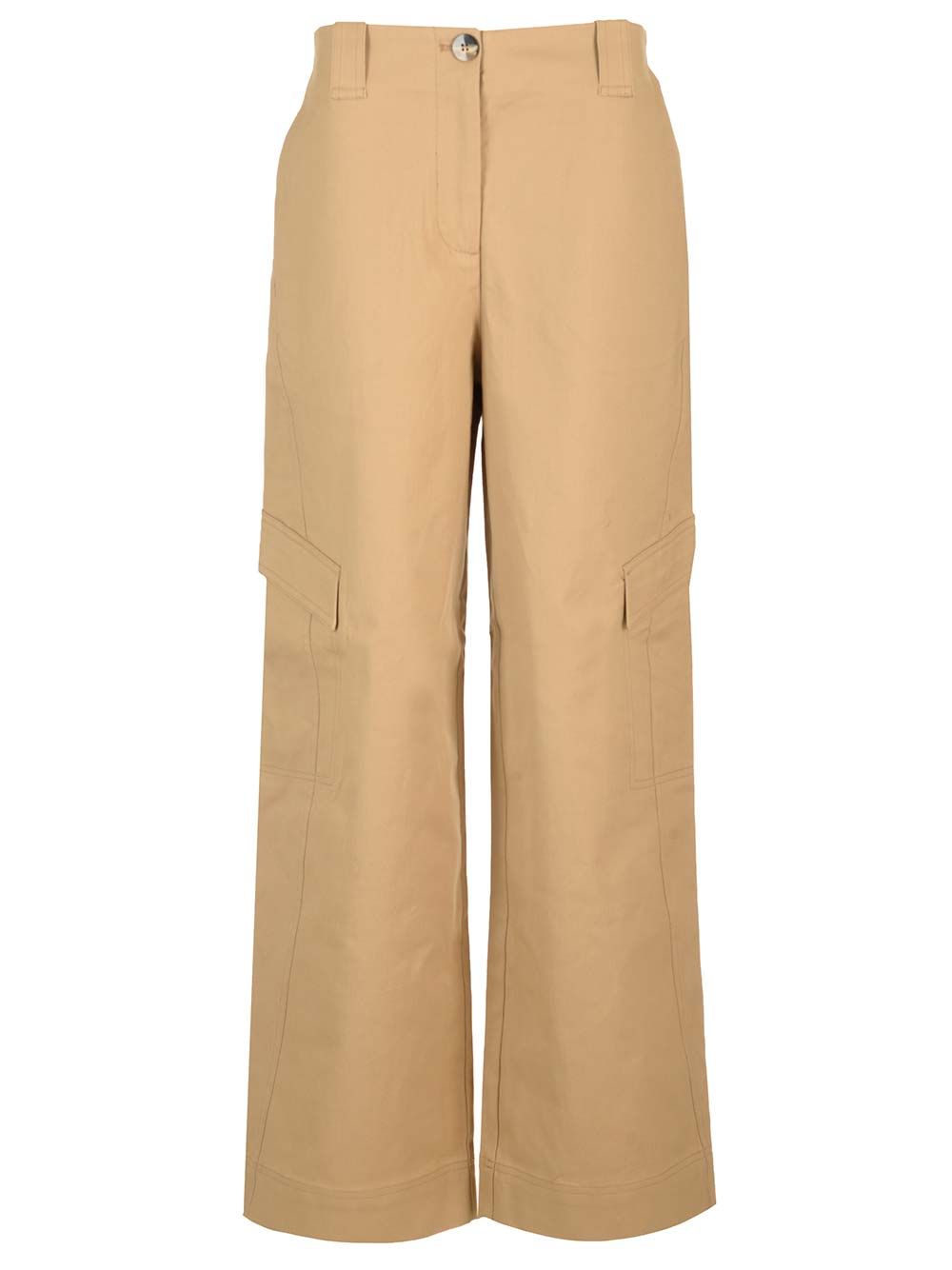 Ganni Cotton Canvas Cargo Trousers - Beige | 9c393896a27ba93b0c60fb3589e1dc872433e26d