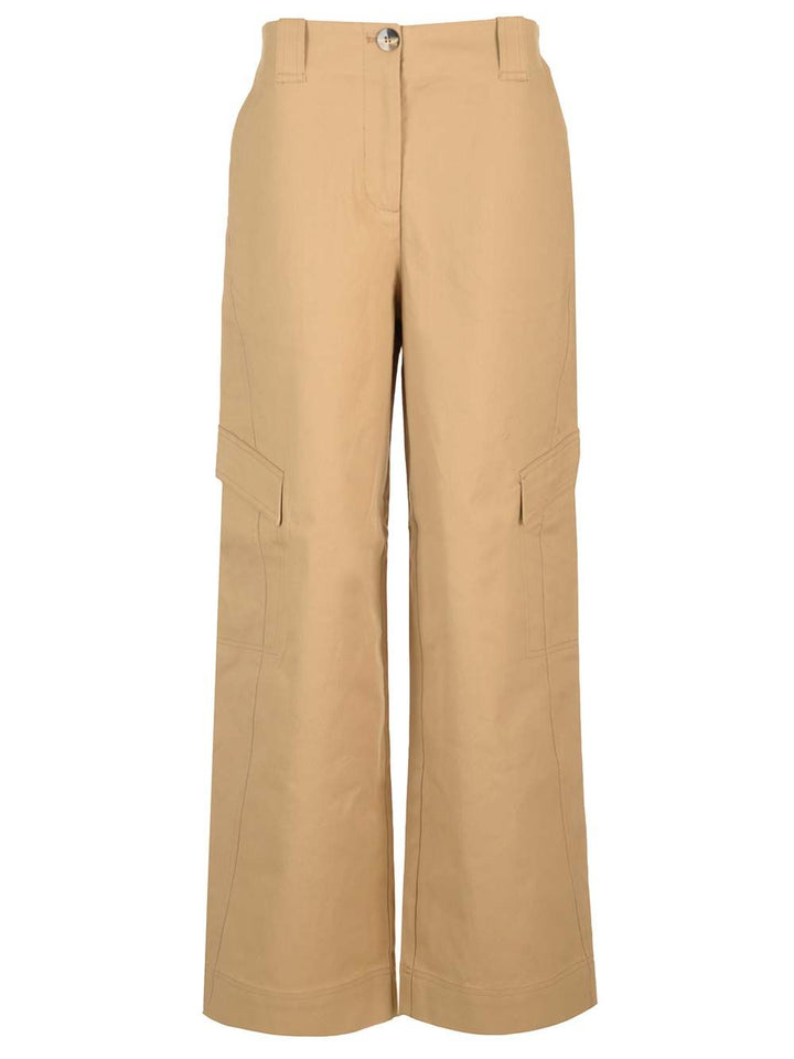 Ganni Cotton Canvas Cargo Trousers - Beige | 9c393896a27ba93b0c60fb3589e1dc872433e26d