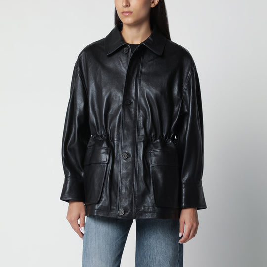 Black Maeve Leather Drawstring Jacket