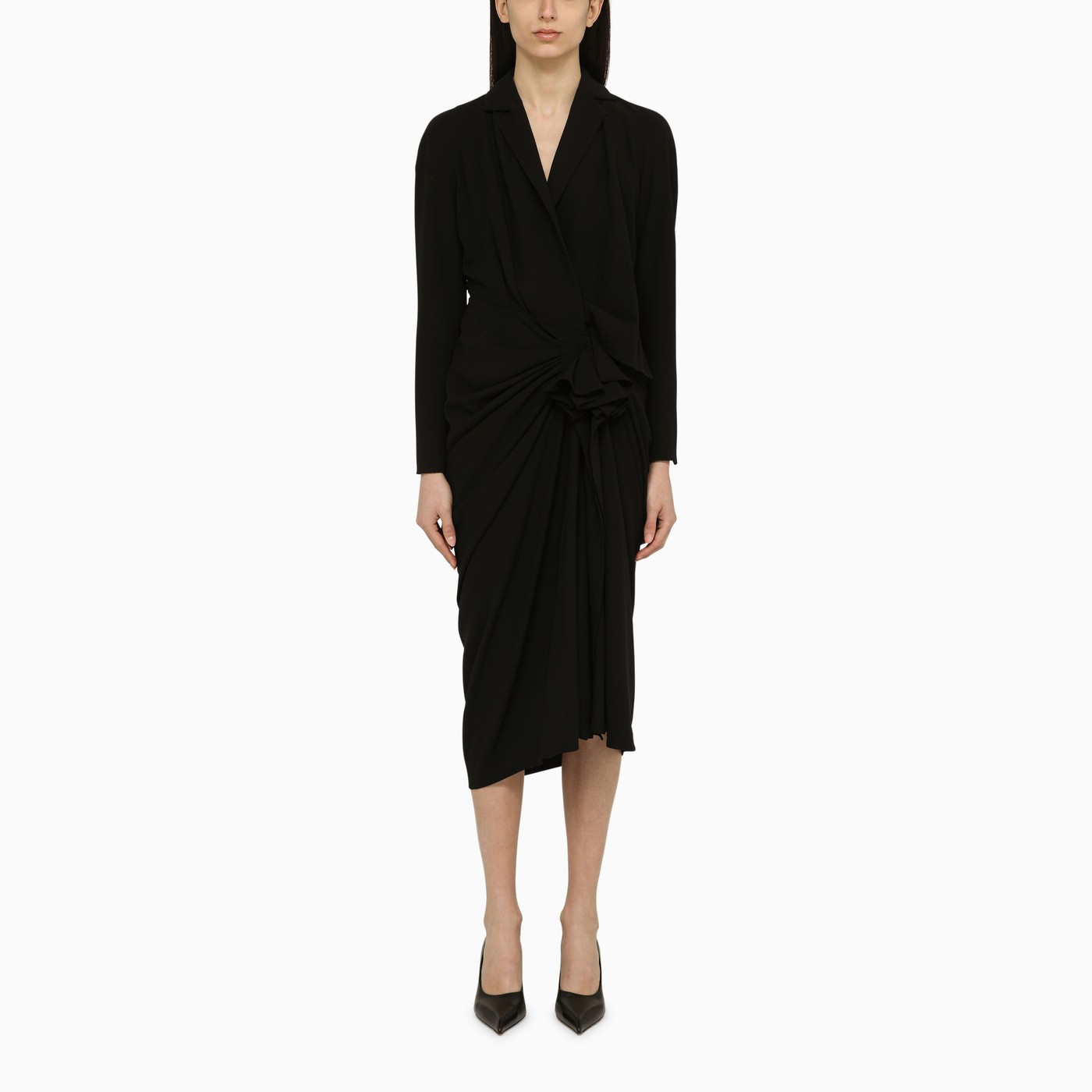 Black Wool-Blend Dress With Drape