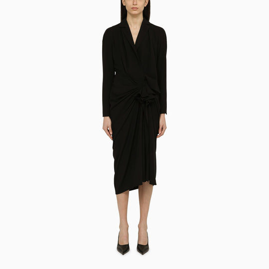 Black Wool-Blend Dress With Drape