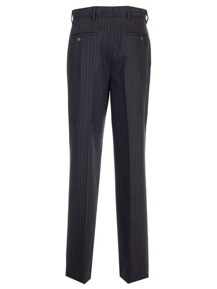 Miu Miu Blue Pinstriped Trousers - Blue | 76a1a77a7a3af3491132db9b04cabca696d3ec48