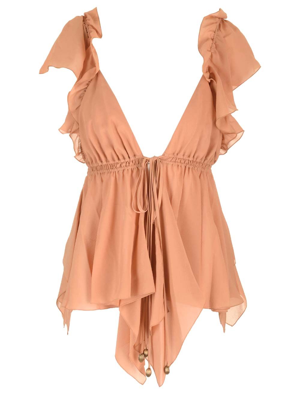 Chloe' Silk Georgette Ruffled Top Tops - Brown | 31326d369d73203cfec6fd5c5655fda1d091afdb