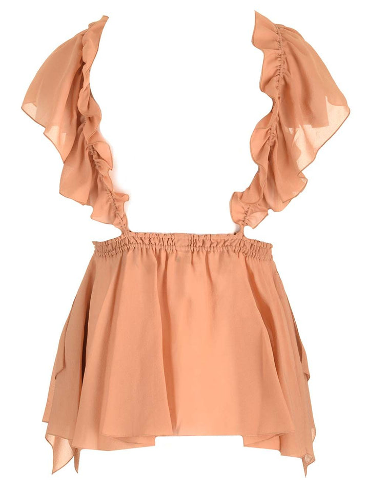 Chloe' Silk Georgette Ruffled Top Tops - Brown | c56aceed81e06347394528966d9b32076773642b