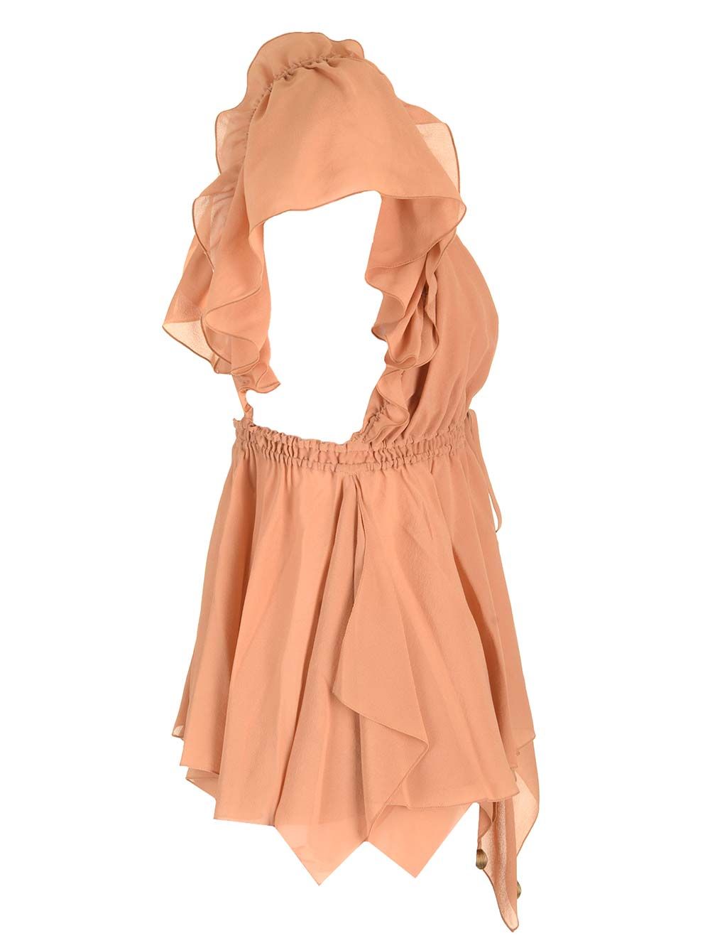 Chloe' Silk Georgette Ruffled Top Tops - Brown | 20f2adb24107867eebac2bfe6b61f5d9b6bf5151