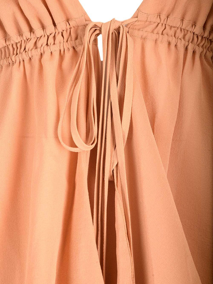 Chloe' Silk Georgette Ruffled Top Tops - Brown | 55de26eadc4543e80b73608957a87b7bac28f035