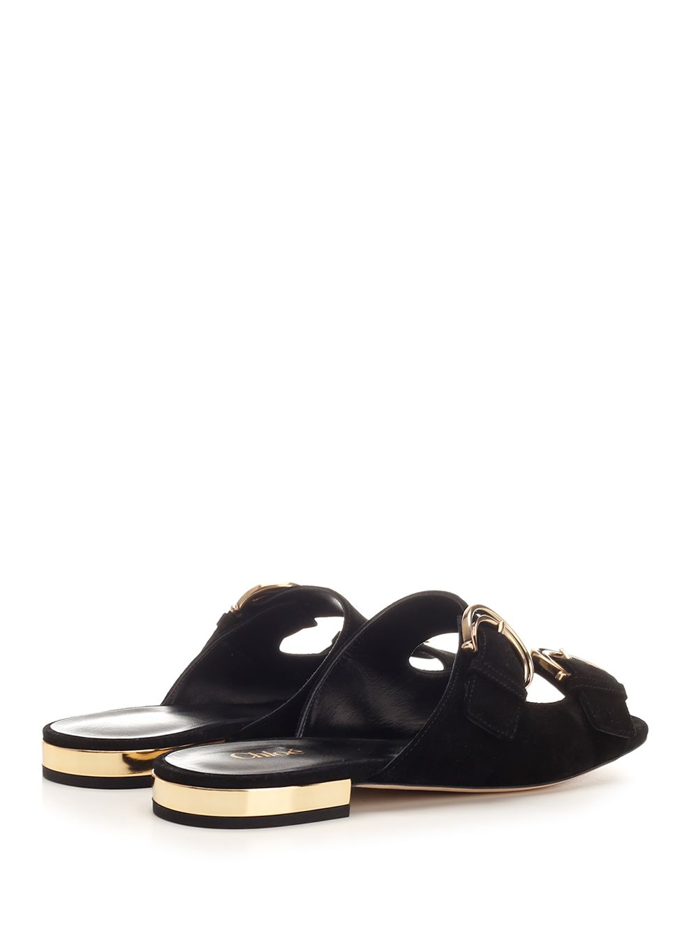Chloe' Alize Flat Double C Buckle Sleepers Black Sandals - Black | cc1f51016e33b14e35603886b3a5b0af52eb4259