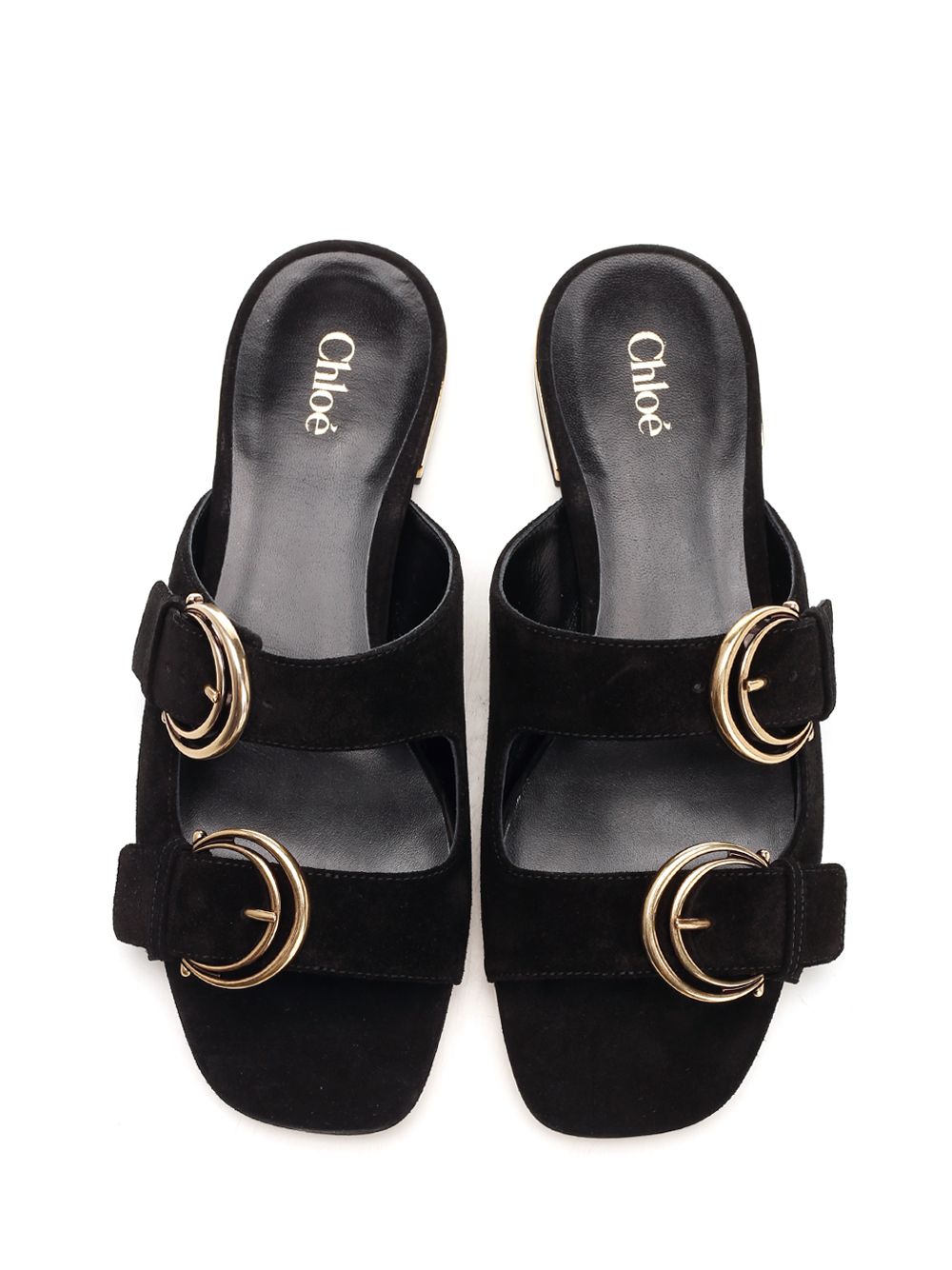Chloe' Alize Flat Double C Buckle Sleepers Black Sandals - Black | 75729a14fd7b40cf6796fa86e6e40f4eacafe70d