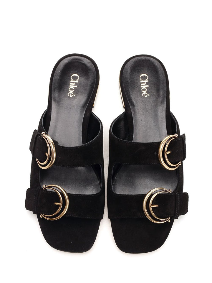 Chloe' Alize Flat Double C Buckle Sleepers Black Sandals - Black | 75729a14fd7b40cf6796fa86e6e40f4eacafe70d