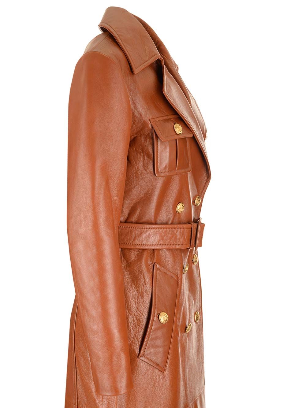 Chloe' Leather Military Trench Coat Jackets - Brown | a52190c096e12393bb4d3a495689415403a5b97e