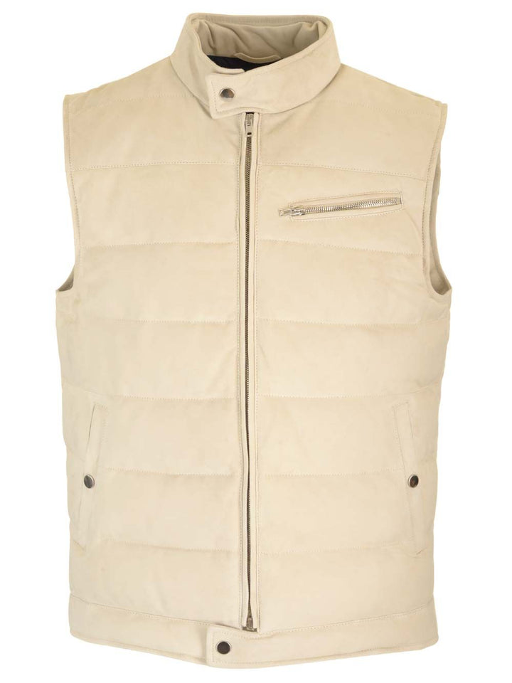 Al Duca D'Aosta Suede Padded Vest Jackets - White | eb1ac452f2fef44d0c42ff59477f4c081d2b12d9
