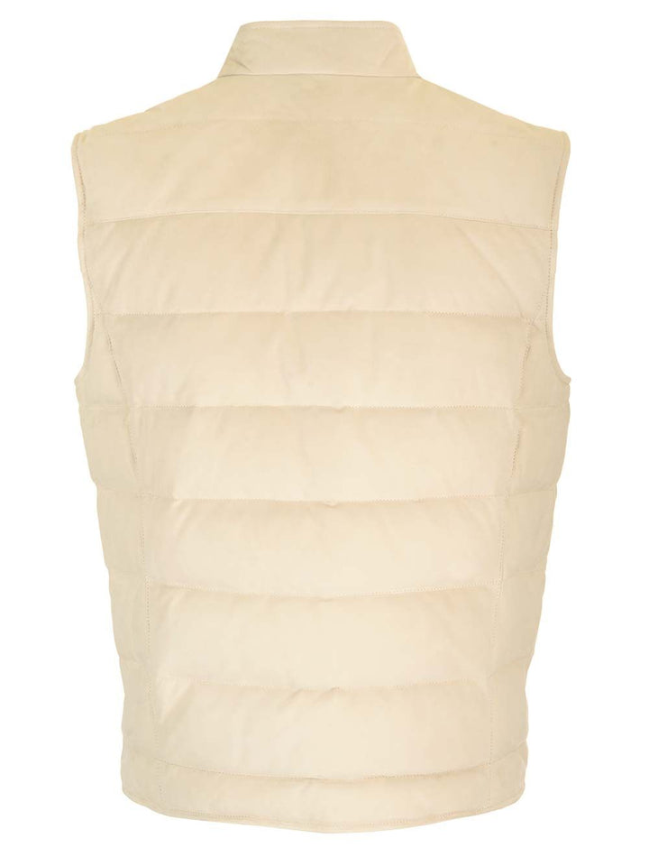 Al Duca D'Aosta Suede Padded Vest Jackets - White | 20df78aceecb2b7525a4372ce5ee74e702c8016b