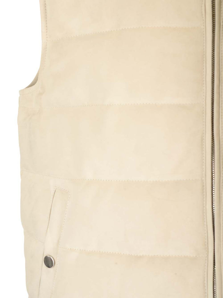 Al Duca D'Aosta Suede Padded Vest Jackets - White | 2ef3b7a459a61dd8132a780894b17341b0282f55