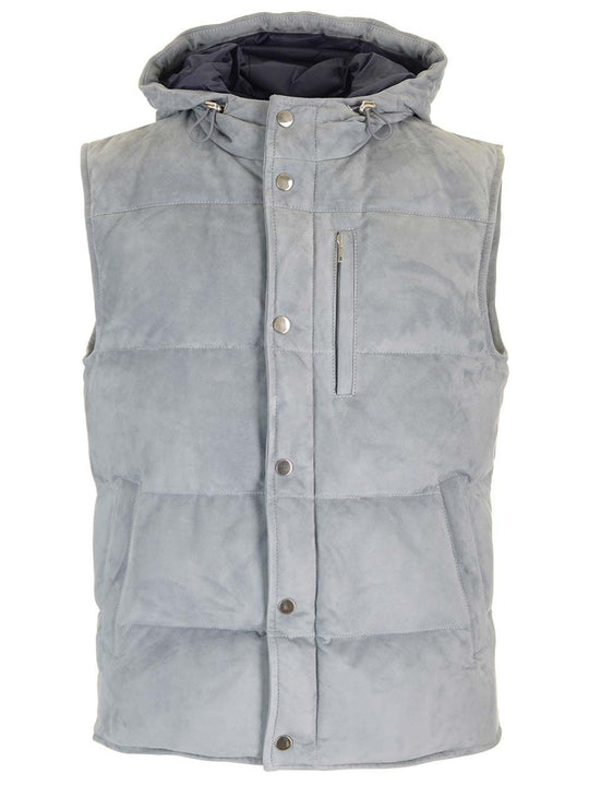 Suede Hooded Vest Jackets Grey