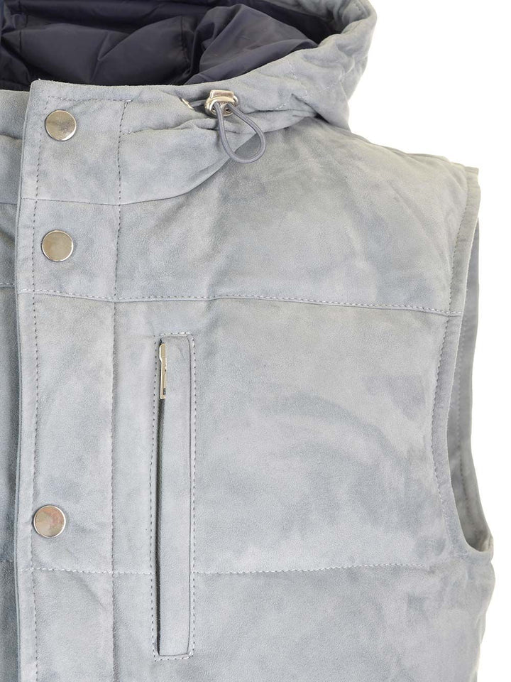 Al Duca D'Aosta Suede Hooded Vest Jackets - Grey | dbf89589503ff11a1e65a30ba85823fd4121cf40
