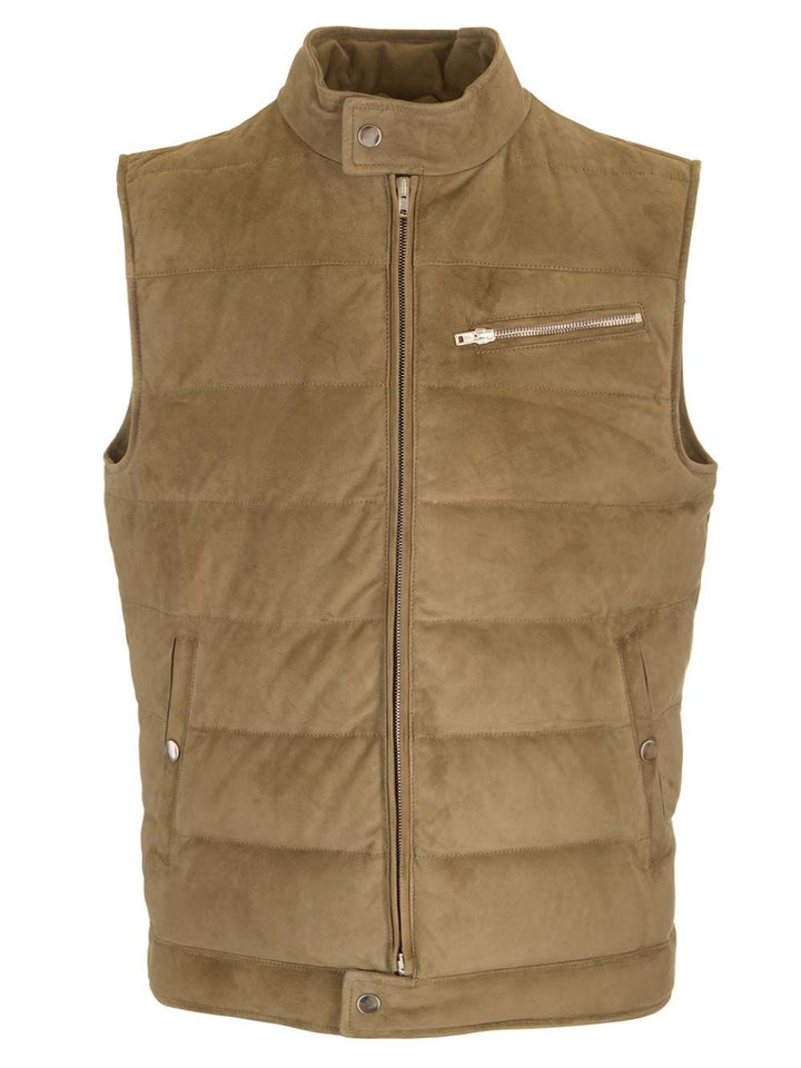 Al Duca D'Aosta Suede Padded Vest Jackets - Green | 3167337cac2e6ed8002ce1db05733a7c8f74597c