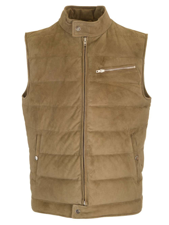 Suede Padded Vest Jackets Green