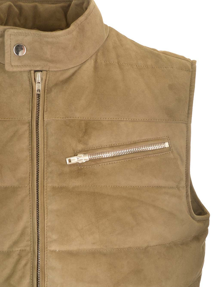 Al Duca D'Aosta Suede Padded Vest Jackets - Green | 13b620fe50abc91a6e6f941a39691261c57fe89e