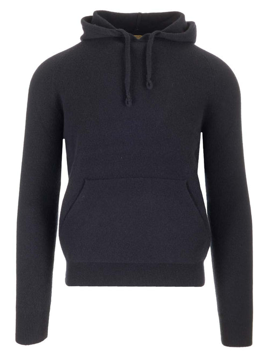 Wool Sweater With Hood Knitwear Blue