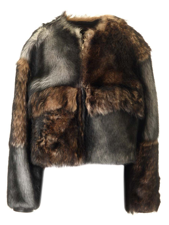 Crewneck Fur Coat Jackets Multicolor