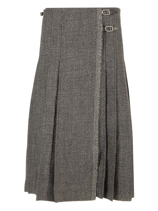 Pleated Midi Kilt Skirt Melange Black Skirts Grey
