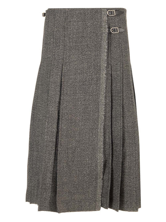 Pleated Midi Kilt Skirt Melange Black Skirts Grey