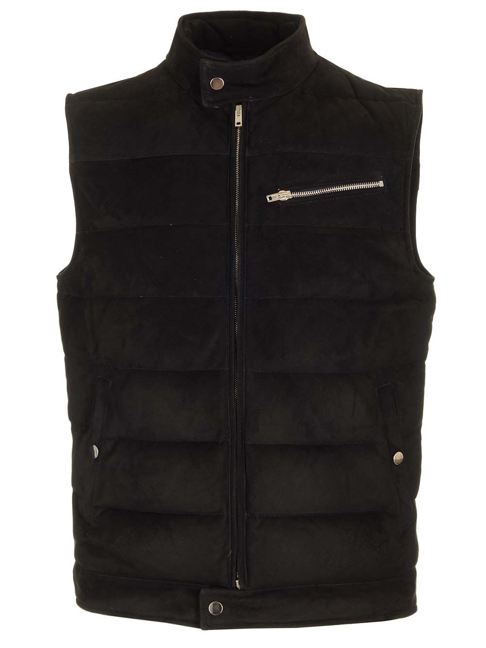 Al Duca D'Aosta Suede Padded Vest Jackets - Black | ca67eb20fe7a237dfb9a14ef034ff501a5c8b8c6
